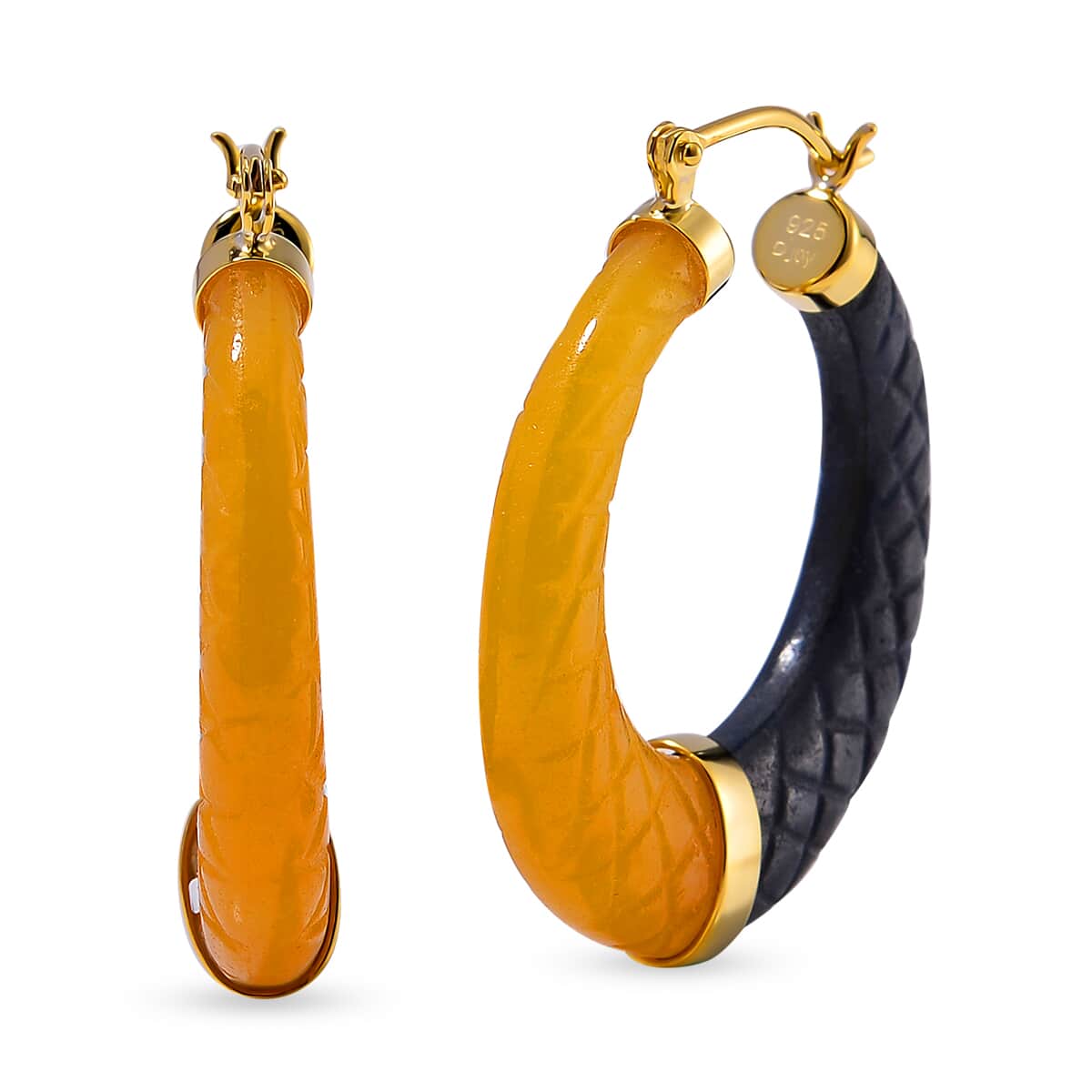 Yellow and Black Jade (D) 104.00 ctw Hoop Earrings in Vermeil Yellow Gold Over Sterling Silver  image number 0