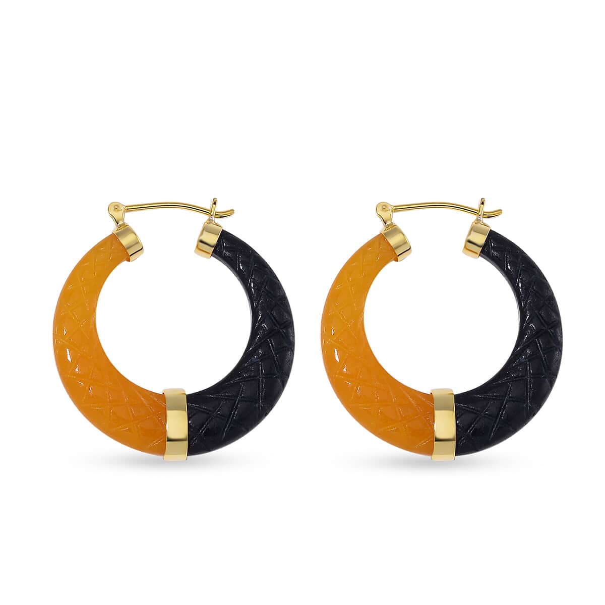 Yellow and Black Jade (D) 104.00 ctw Hoop Earrings in Vermeil Yellow Gold Over Sterling Silver  image number 3