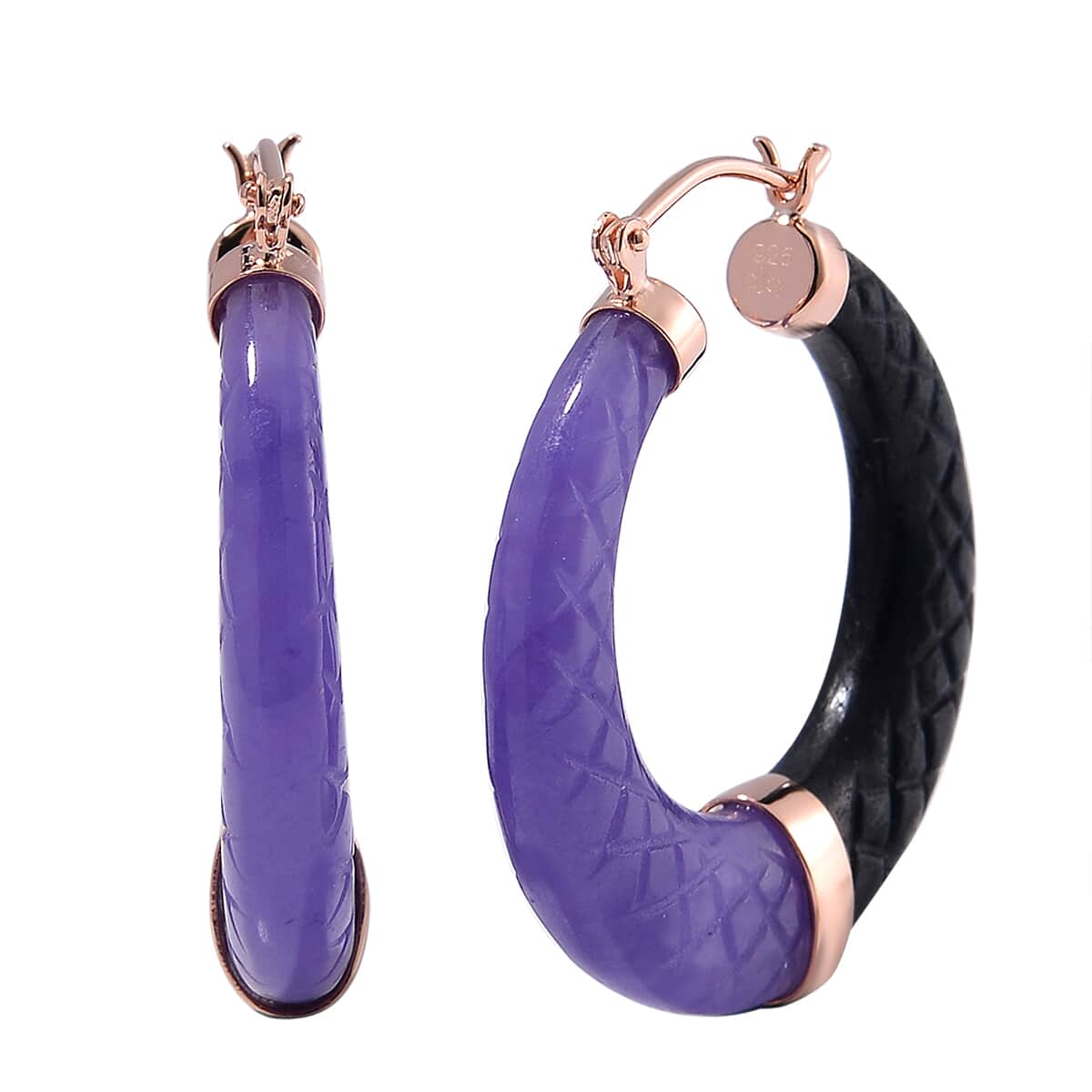 Purple and Black Jade (D) 104.00 ctw Hoop Earrings in Vermeil Rose Gold Over Sterling Silver image number 0