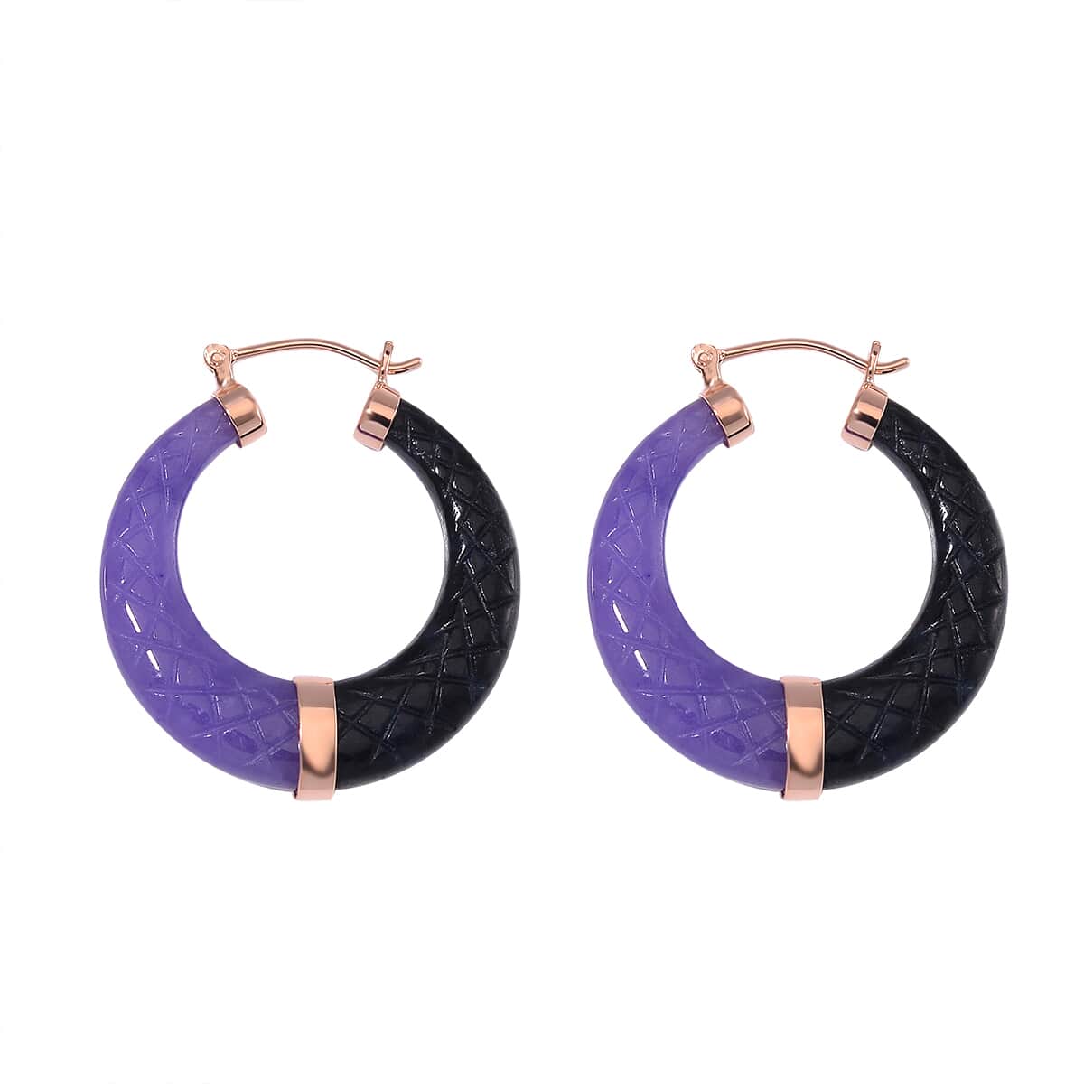 Purple and Black Jade (D) 104.00 ctw Hoop Earrings in Vermeil Rose Gold Over Sterling Silver image number 3