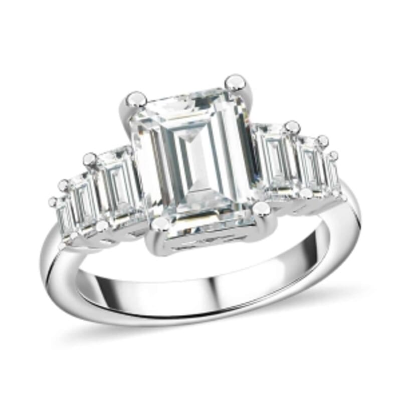 Moissanite 3.31 ctw Ring in Rhodium Over Sterling Silver (Size 8)