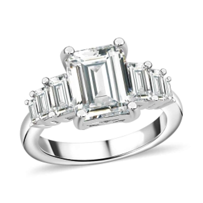Moissanite 3.31 ctw Ring in Rhodium Over Sterling Silver (Size 8)