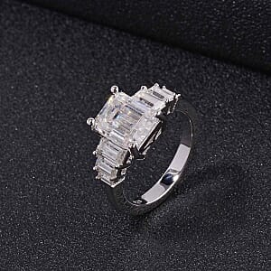 Moissanite 3.31 ctw Ring in Rhodium Over Sterling Silver (Size 8)
