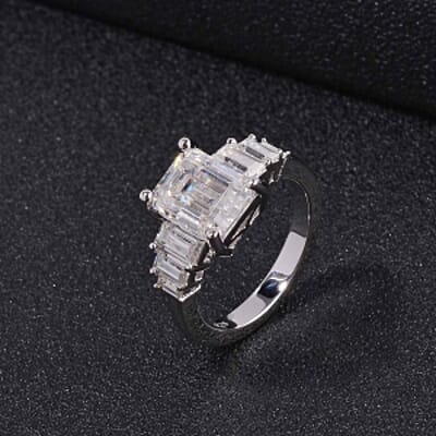 Moissanite 3.31 ctw Ring in Rhodium Over Sterling Silver (Size 8)