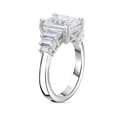 Moissanite 3.31 ctw Ring in Rhodium Over Sterling Silver (Size 8)