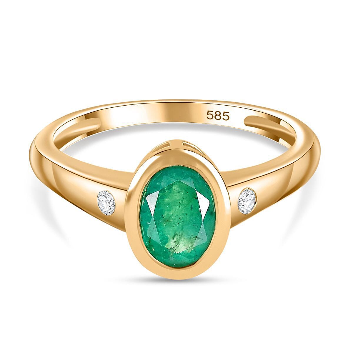 AAA Kagem Zambian Emerald and Diamond I2 1.25 ctw Ring in 14K Yellow Gold (Size 11.5)