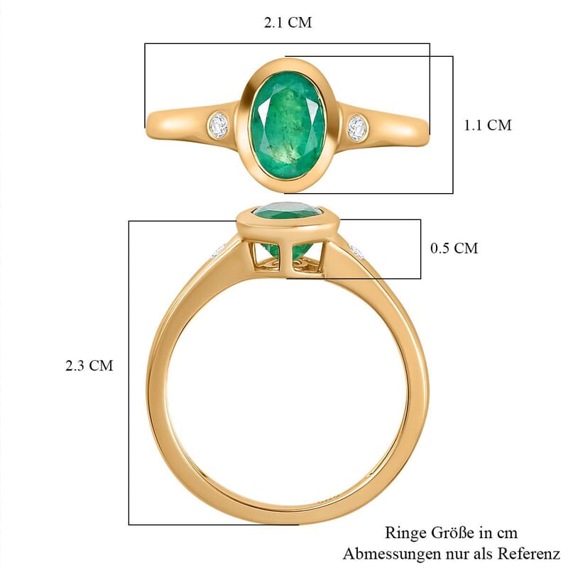 AAA Kagem Zambian Emerald and Diamond I2 1.25 ctw Ring in 14K Yellow Gold (Size 11.5)