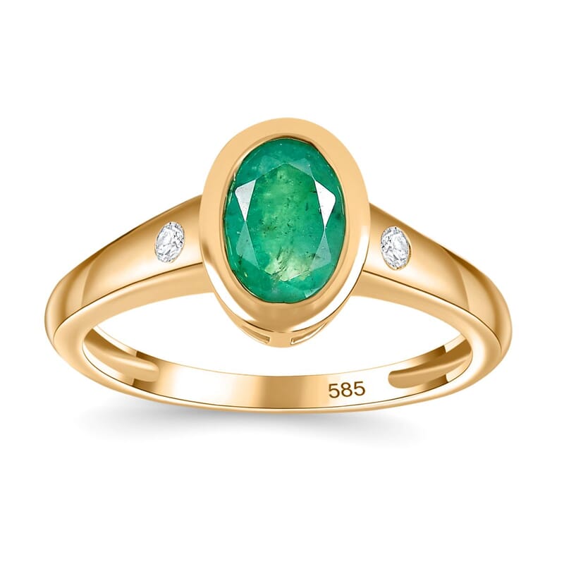 AAA Kagem Zambian Emerald and Diamond I2 1.25 ctw Ring in 14K Yellow Gold (Size 11.5)