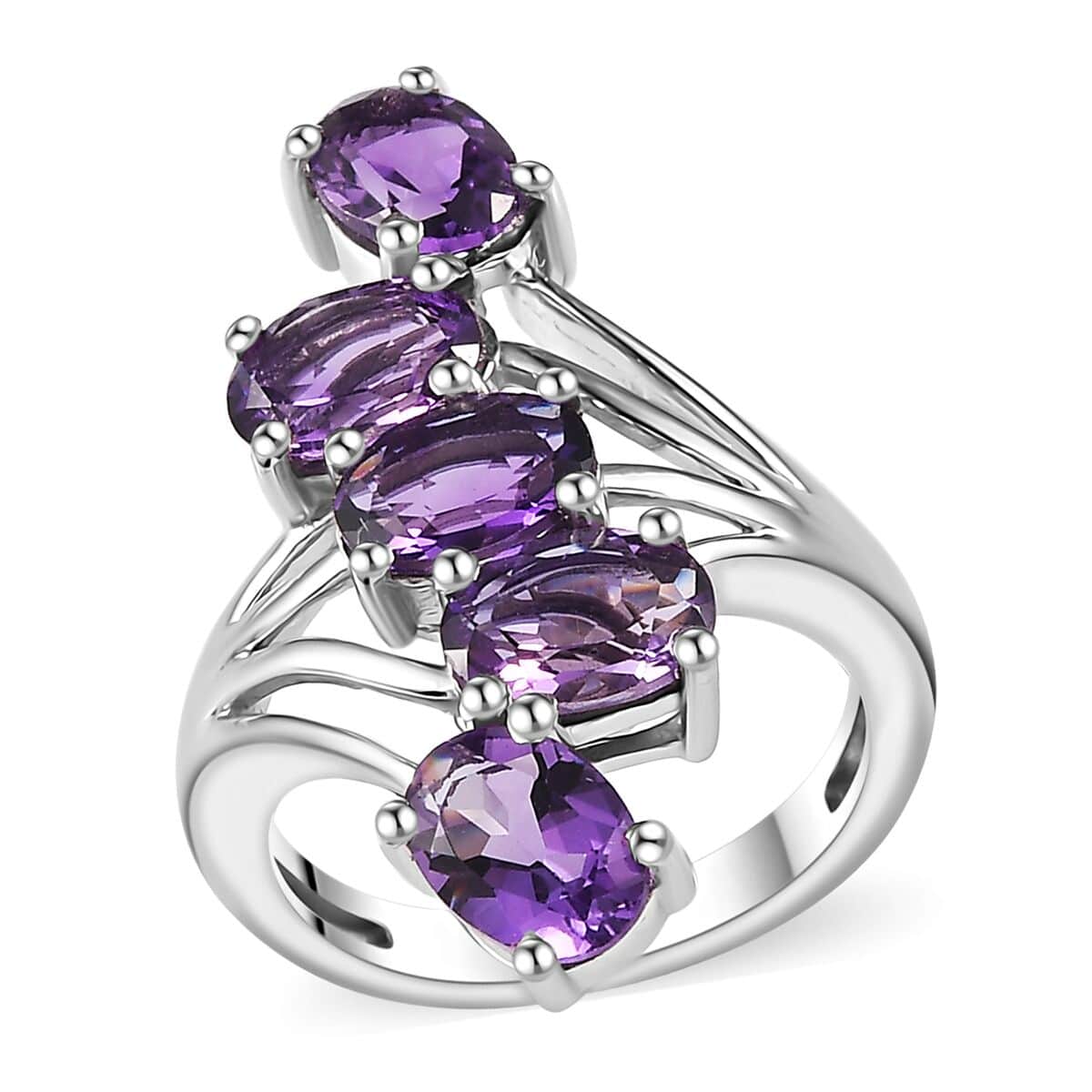 Uruguayan Amethyst 5 Stone Ring in Platinum Over Sterling Silver (Size 10.0) 3.50 ctw image number 0