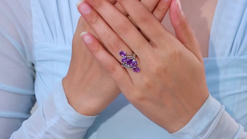 Uruguayan Amethyst 5 Stone Ring in Platinum Over Sterling Silver (Size 10.0) 3.50 ctw