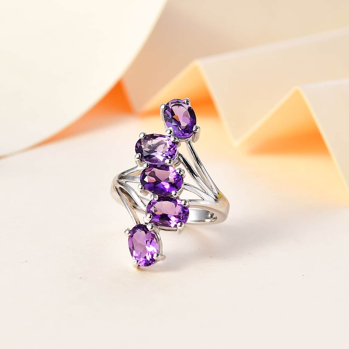 Uruguayan Amethyst 5 Stone Ring in Platinum Over Sterling Silver (Size 10.0) 3.50 ctw image number 1