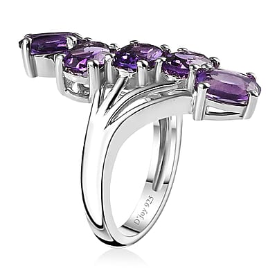 Uruguayan Amethyst 5 Stone Ring in Platinum Over Sterling Silver (Size 10.0) 3.50 ctw
