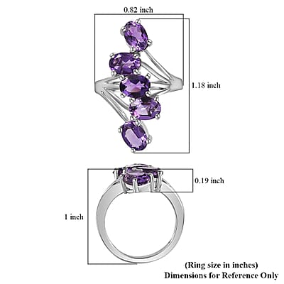 Uruguayan Amethyst 5 Stone Ring in Platinum Over Sterling Silver (Size 10.0) 3.50 ctw