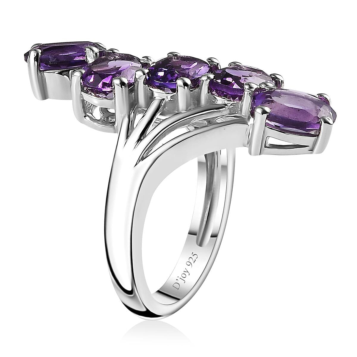 Uruguayan Amethyst 5 Stone Ring in Platinum Over Sterling Silver (Size 5.0) 3.50 ctw image number 3