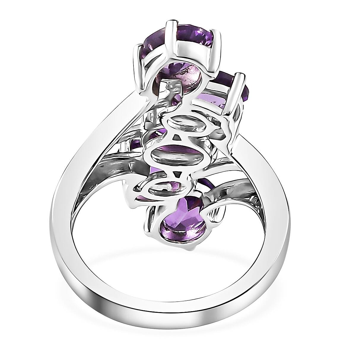 Uruguayan Amethyst 5 Stone Ring in Platinum Over Sterling Silver (Size 5.0) 3.50 ctw image number 4