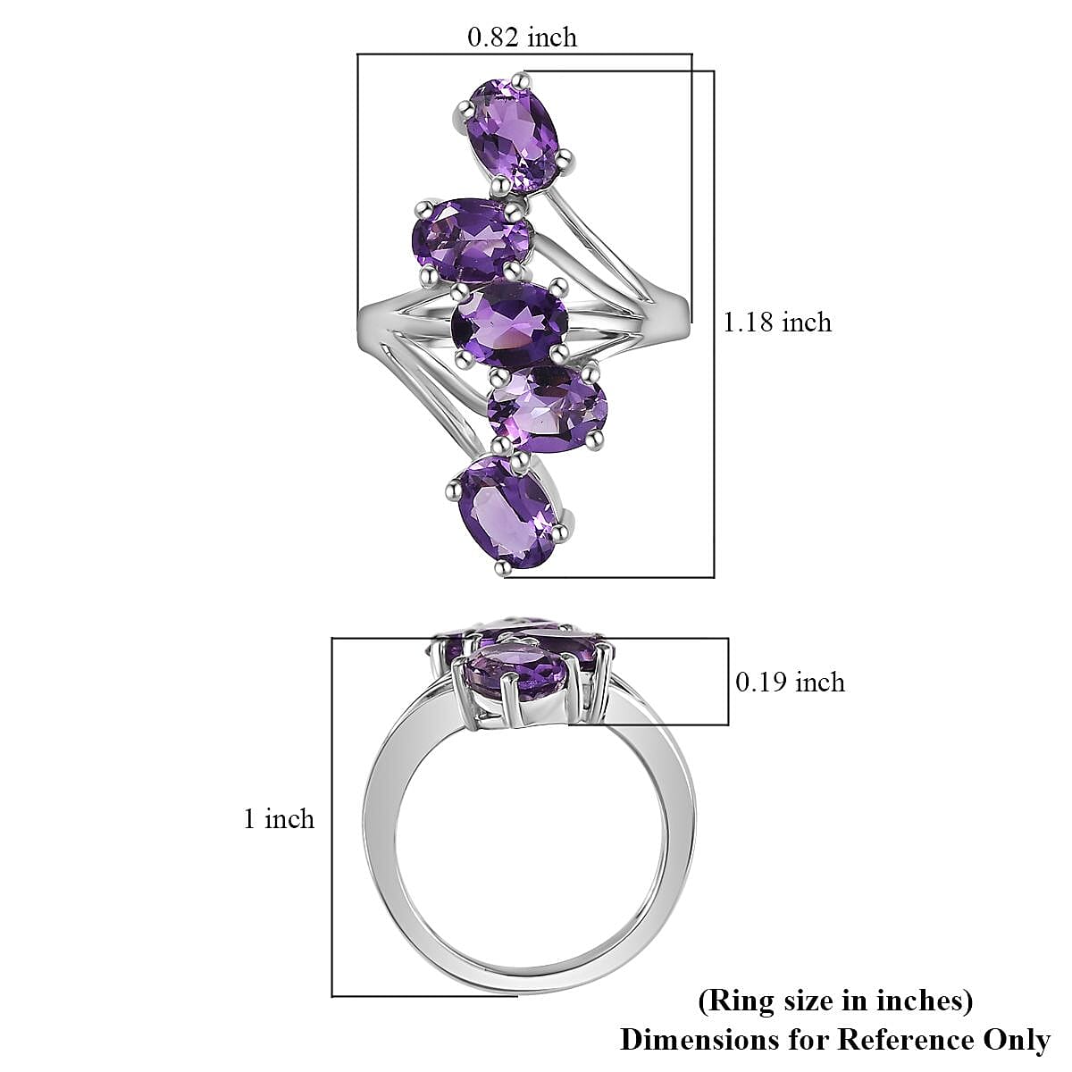 Uruguayan Amethyst 5 Stone Ring in Platinum Over Sterling Silver (Size 5.0) 3.50 ctw image number 5