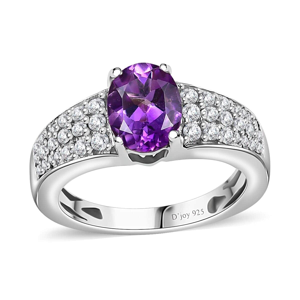 Uruguayan Amethyst, White Zircon Ring in Platinum Over Sterling Silver (Size 10.0) 1.60 ctw image number 0