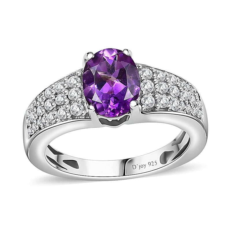Uruguayan Amethyst and White Zircon Ring in Platinum Over Sterling Silver (Size 10.0) 1.60 ctw