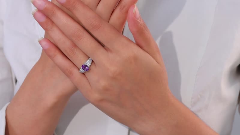 Uruguayan Amethyst, White Zircon Ring in Platinum Over Sterling Silver (Size 10.0) 1.60 ctw
