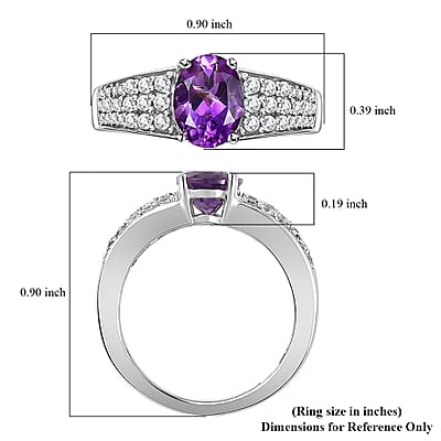 Uruguayan Amethyst and White Zircon Ring in Platinum Over Sterling Silver (Size 10.0) 1.60 ctw