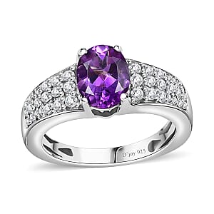 Uruguayan Amethyst and White Zircon Ring in Platinum Over Sterling Silver (Size 8.0) 1.60 ctw
