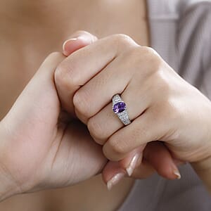 Uruguayan Amethyst and White Zircon Ring in Platinum Over Sterling Silver (Size 8.0) 1.60 ctw