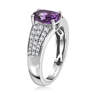 Uruguayan Amethyst and White Zircon Ring in Platinum Over Sterling Silver (Size 8.0) 1.60 ctw