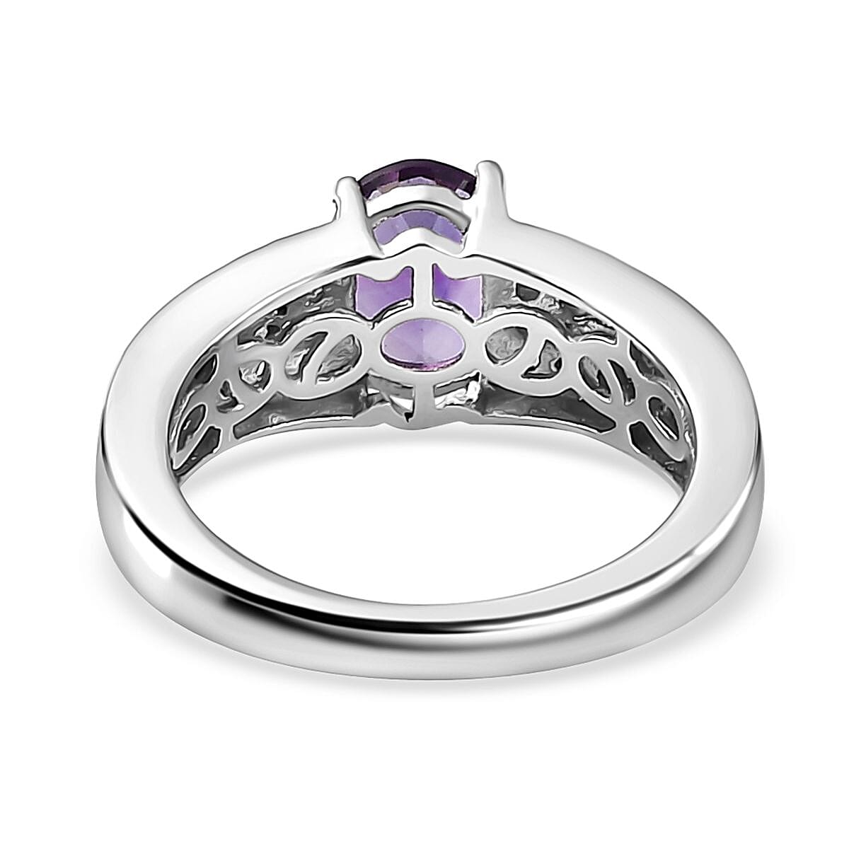 Uruguayan Amethyst and White Zircon Ring in Platinum Over Sterling Silver (Size 8.0) 1.60 ctw image number 4