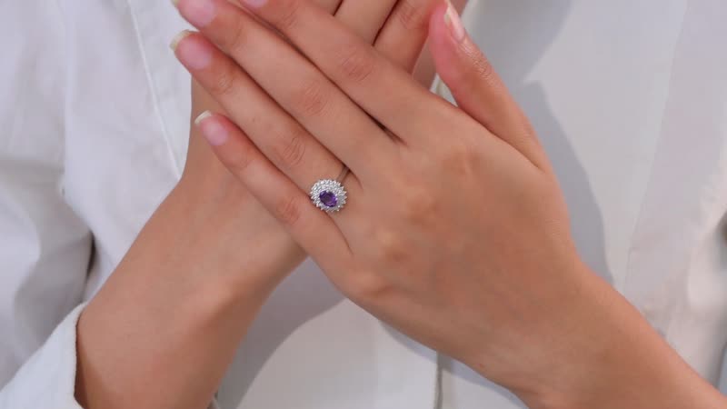 Uruguayan Amethyst, White Zircon Floral Ring in Platinum Over Sterling Silver (Size 10.0) 1.35 ctw