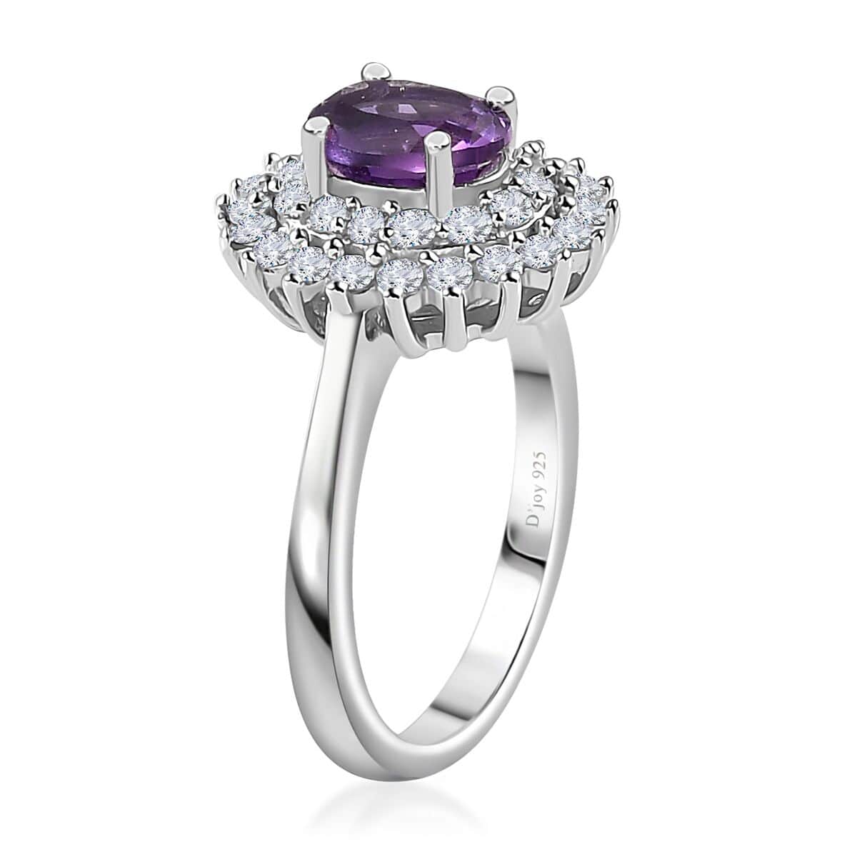 Uruguayan Amethyst and White Zircon Double Halo Ring in Platinum Over Sterling Silver (Size 10.0) 1.35 ctw image number 3