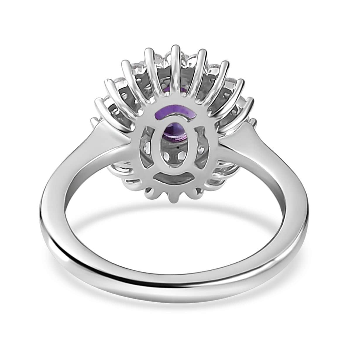 Uruguayan Amethyst and White Zircon Double Halo Ring in Platinum Over Sterling Silver (Size 10.0) 1.35 ctw image number 4