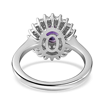 Uruguayan Amethyst and White Zircon Double Halo Ring in Platinum Over Sterling Silver (Size 10.0) 1.35 ctw