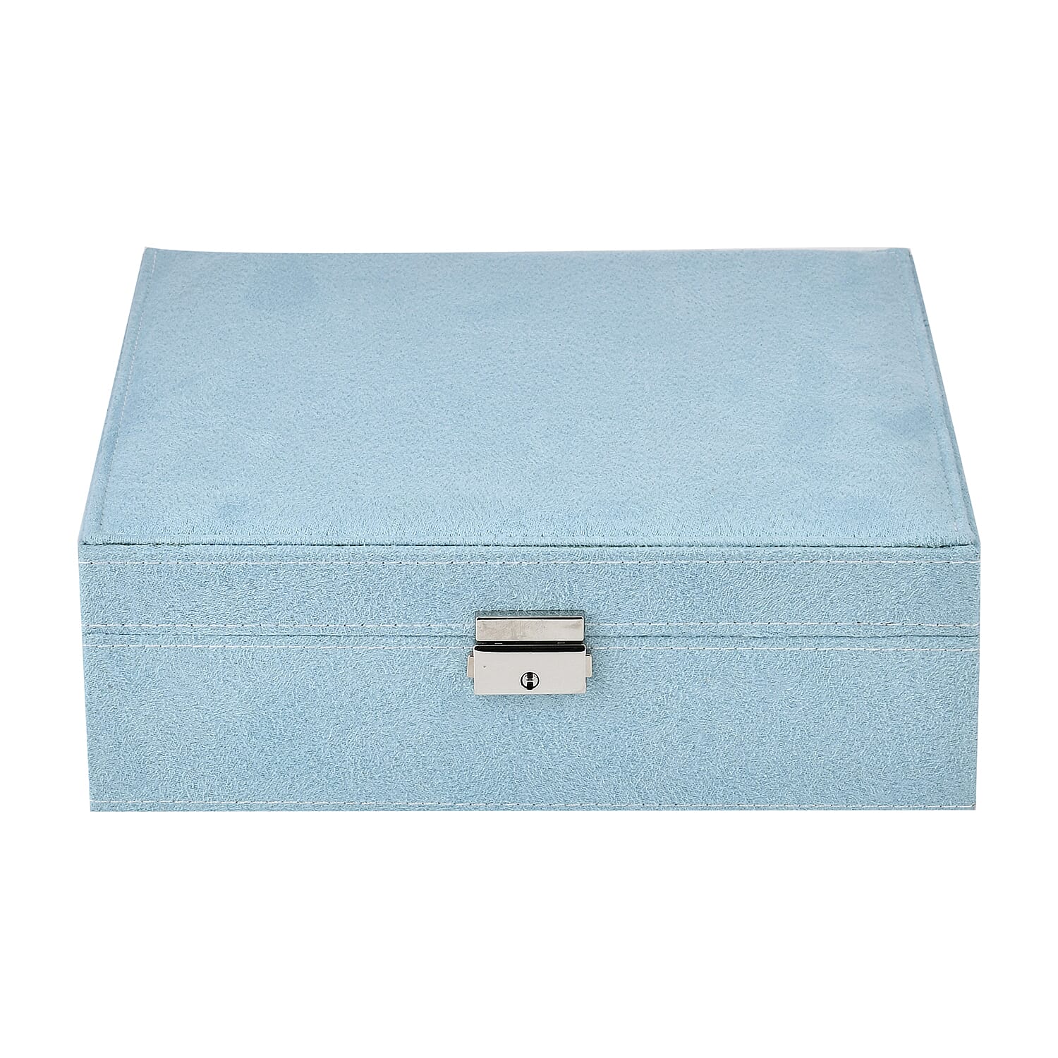 Light Green 2 Tier Faux Velvet Multiple Compartment Jewelry Box with Lock and Key