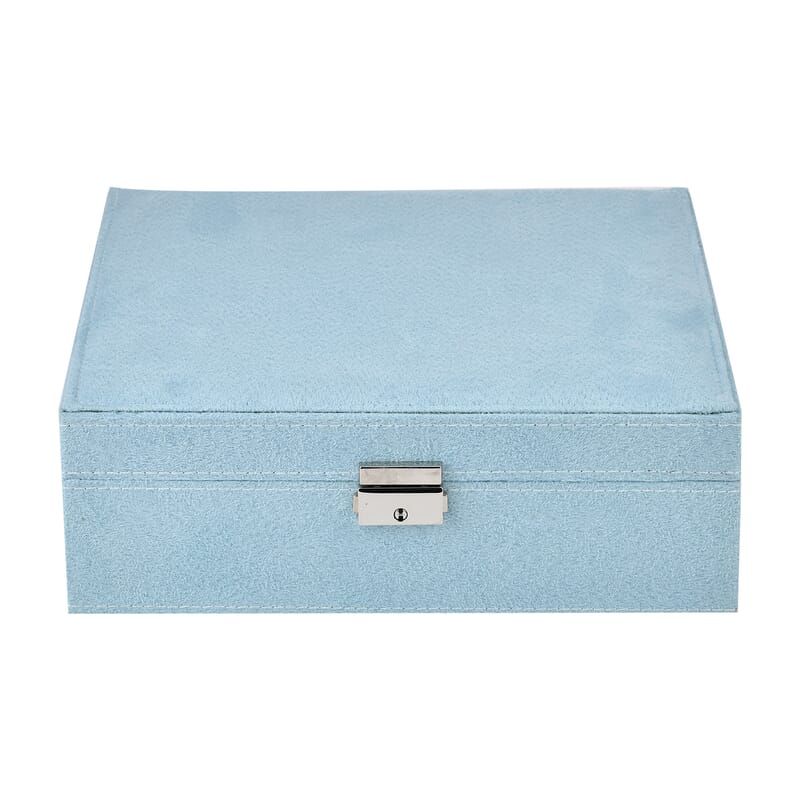 Light Green 2 Tier Faux Velvet Multiple Compartment Jewelry Box with Lock and Key