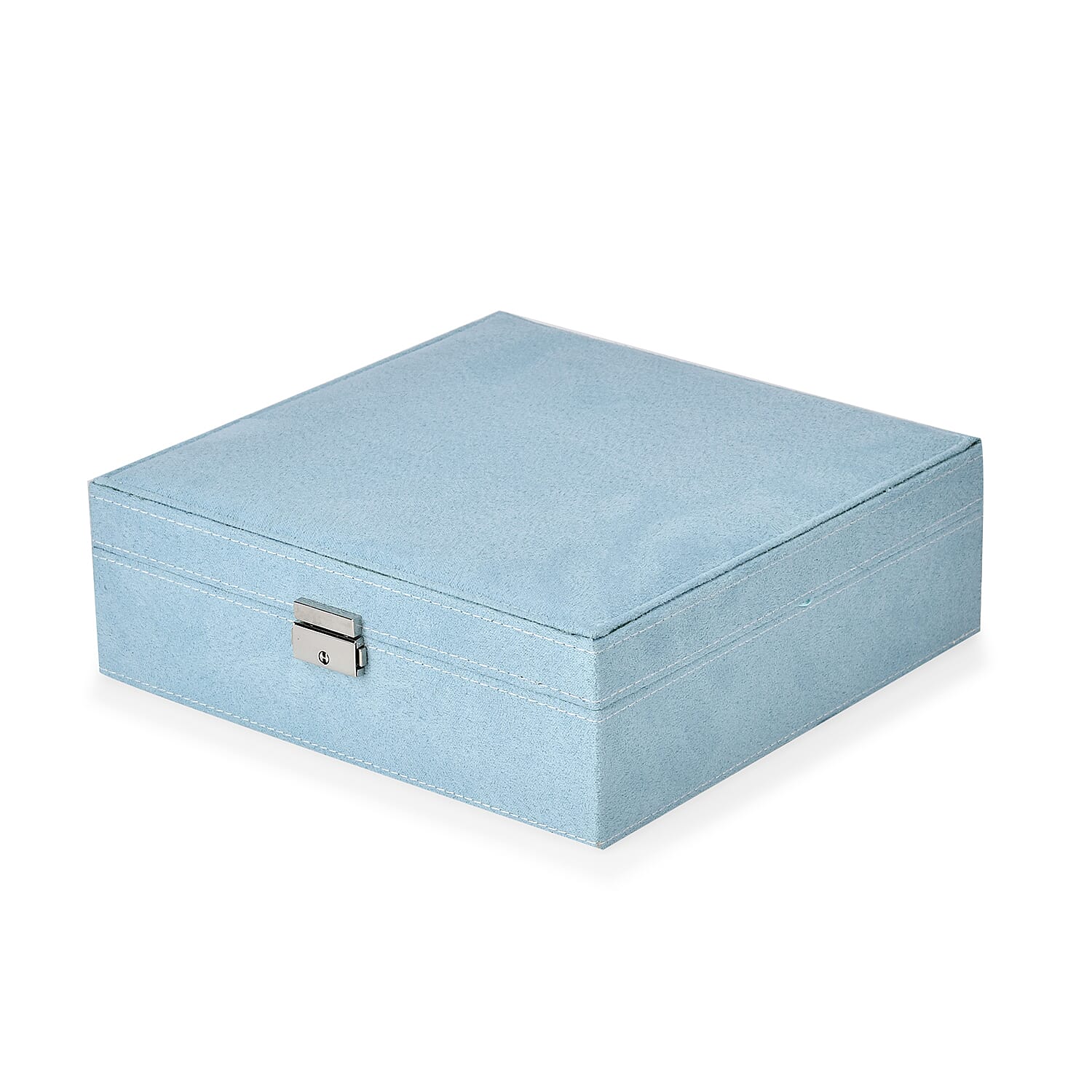 Light Green 2 Tier Faux Velvet Multiple Compartment Jewelry Box with Lock and Key