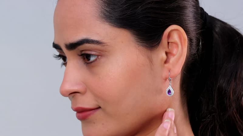 Uruguayan Amethyst and White Zircon Lever Back Earrings in Platinum Over Sterling Silver 1.50 ctw