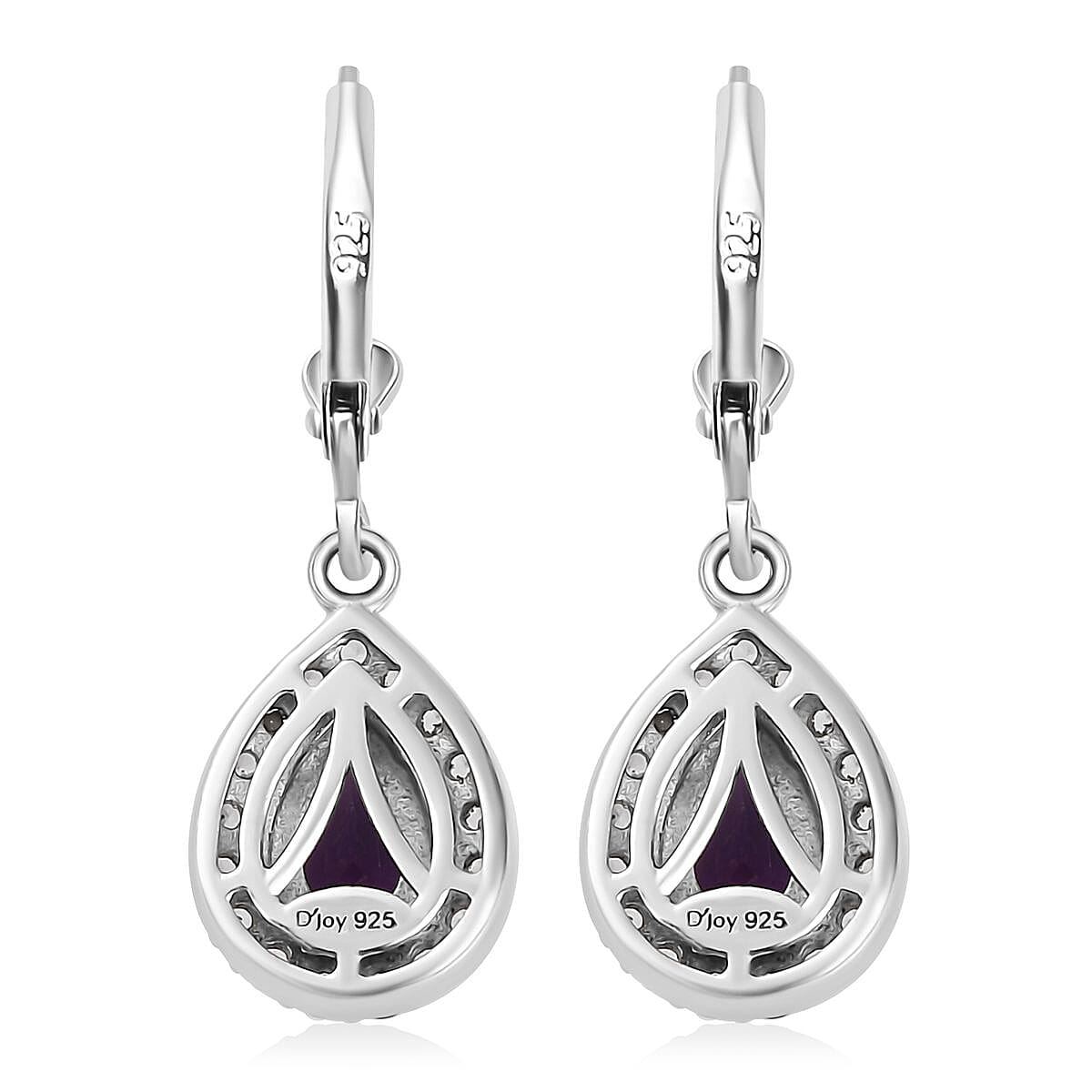 Uruguayan Amethyst and White Zircon Lever Back Earrings in Platinum Over Sterling Silver 1.50 ctw