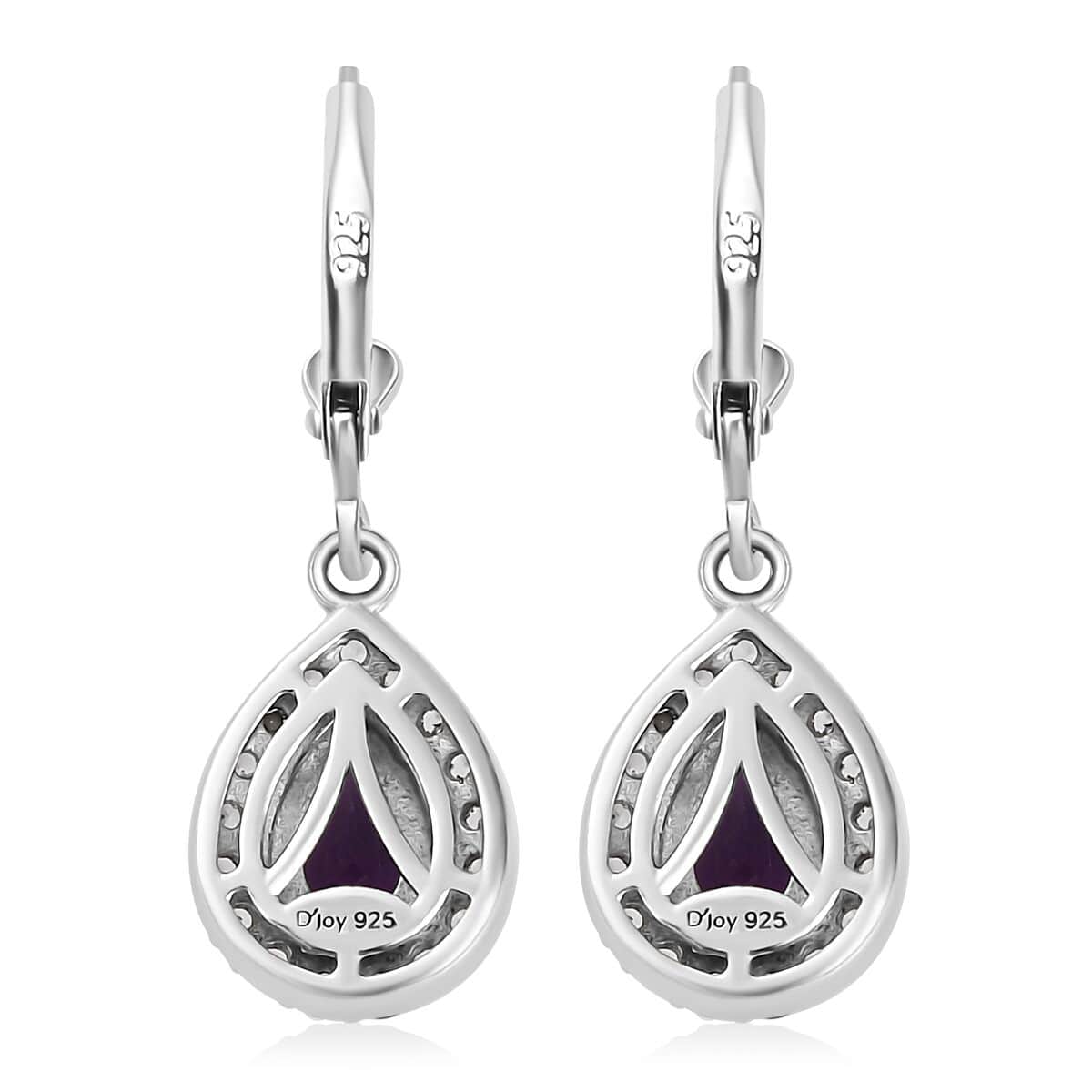 Uruguayan Amethyst and White Zircon Lever Back Earrings in Platinum Over Sterling Silver 1.50 ctw image number 4