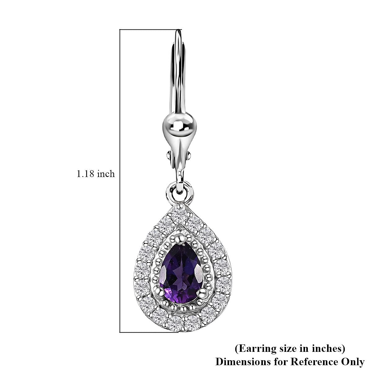 Uruguayan Amethyst and White Zircon Lever Back Earrings in Platinum Over Sterling Silver 1.50 ctw