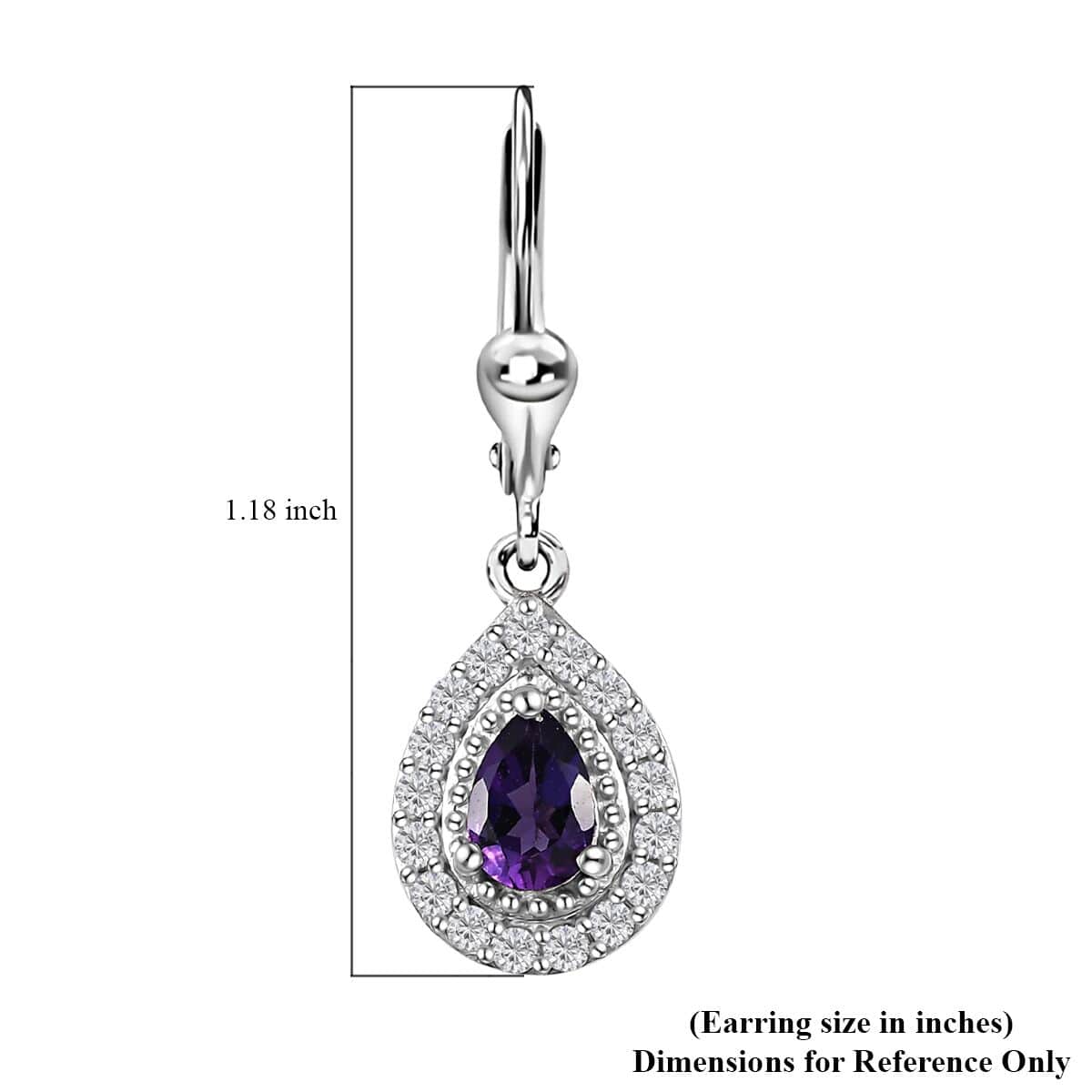 Uruguayan Amethyst and White Zircon Lever Back Earrings in Platinum Over Sterling Silver 1.50 ctw image number 5