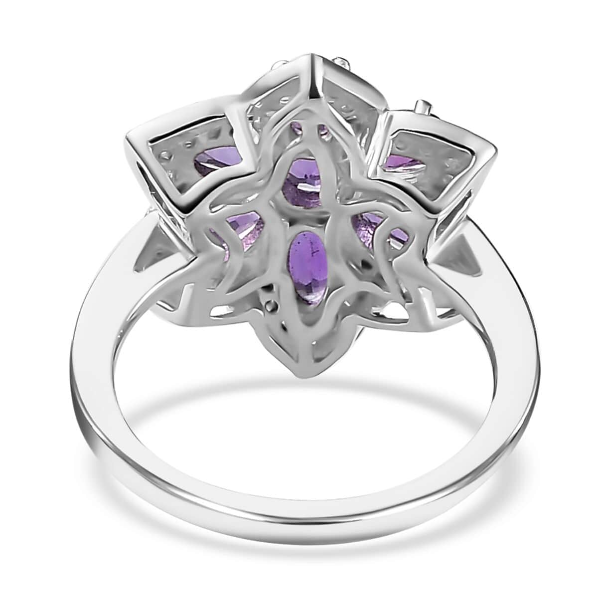 Uruguayan Amethyst and White Zircon Daisy Floral Ring in Platinum Over Sterling Silver (Size 10.0) 1.90 ctw image number 4