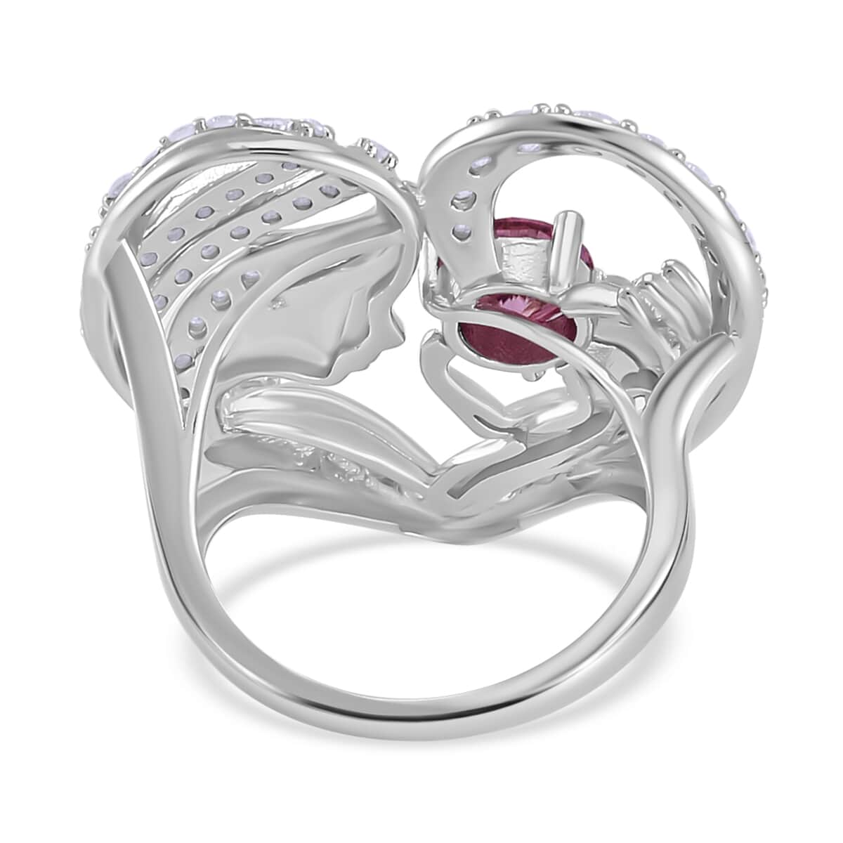 Pink Moissanite (Rnd 6.5mm), White Moissanite Mother and Child Love Heart Ring in Rhodium Over Sterling Silver (Size 8.0) 2.10 ctw image number 4