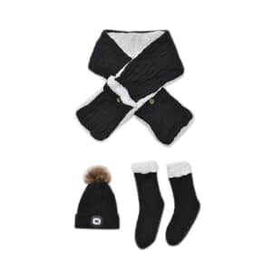 Black Acrylic Scarf with Pockets, Socks and LED Beanie Hat