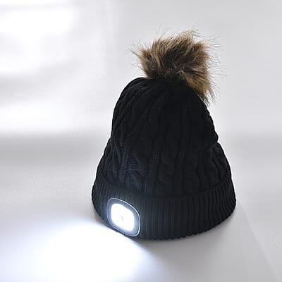 Black Acrylic Scarf with Pockets, Socks and LED Beanie Hat