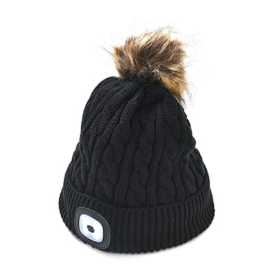 Black Acrylic Scarf with Pockets, Socks and LED Beanie Hat