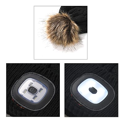Black Acrylic Scarf with Pockets, Socks and LED Beanie Hat