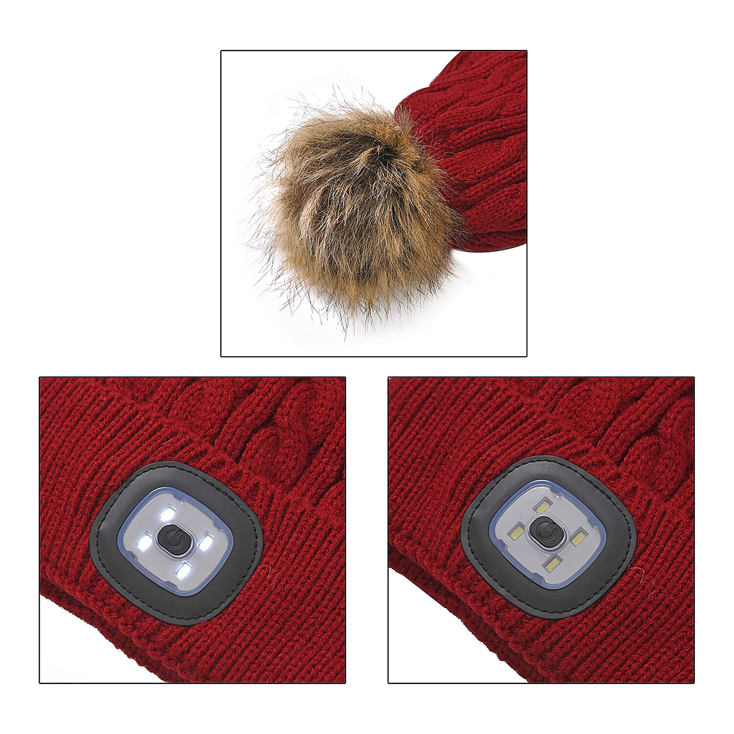 Red Acrylic Scarf with Pockets, Socks and LED Beanie Hat