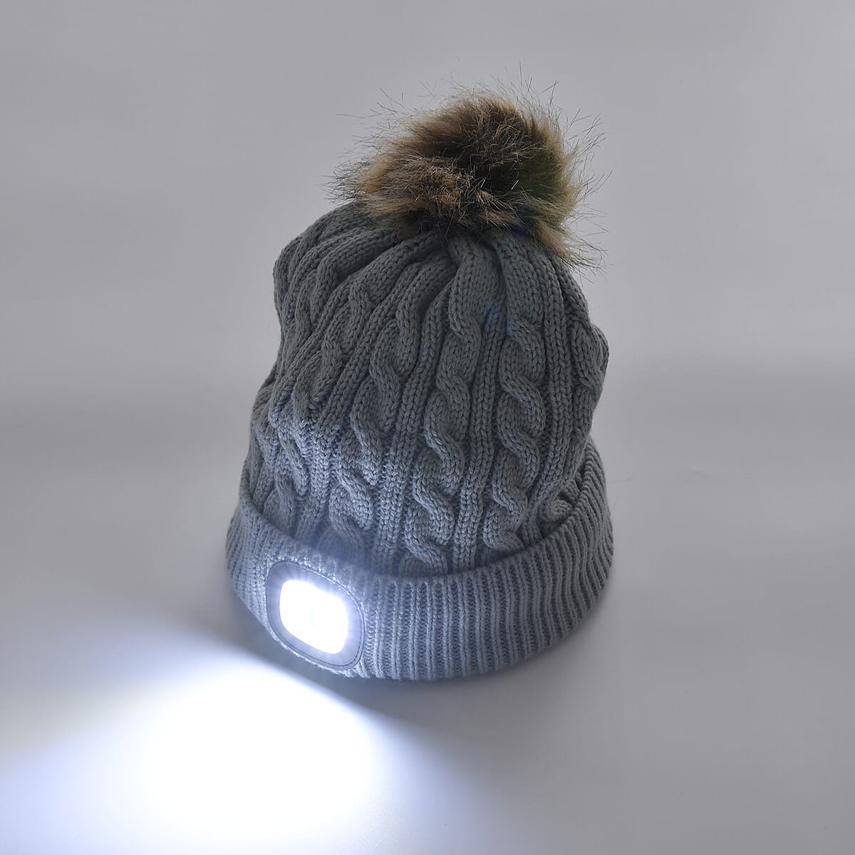 Gray Acrylic Scarf with Pockets, Socks and LED Beanie Hat image number 1