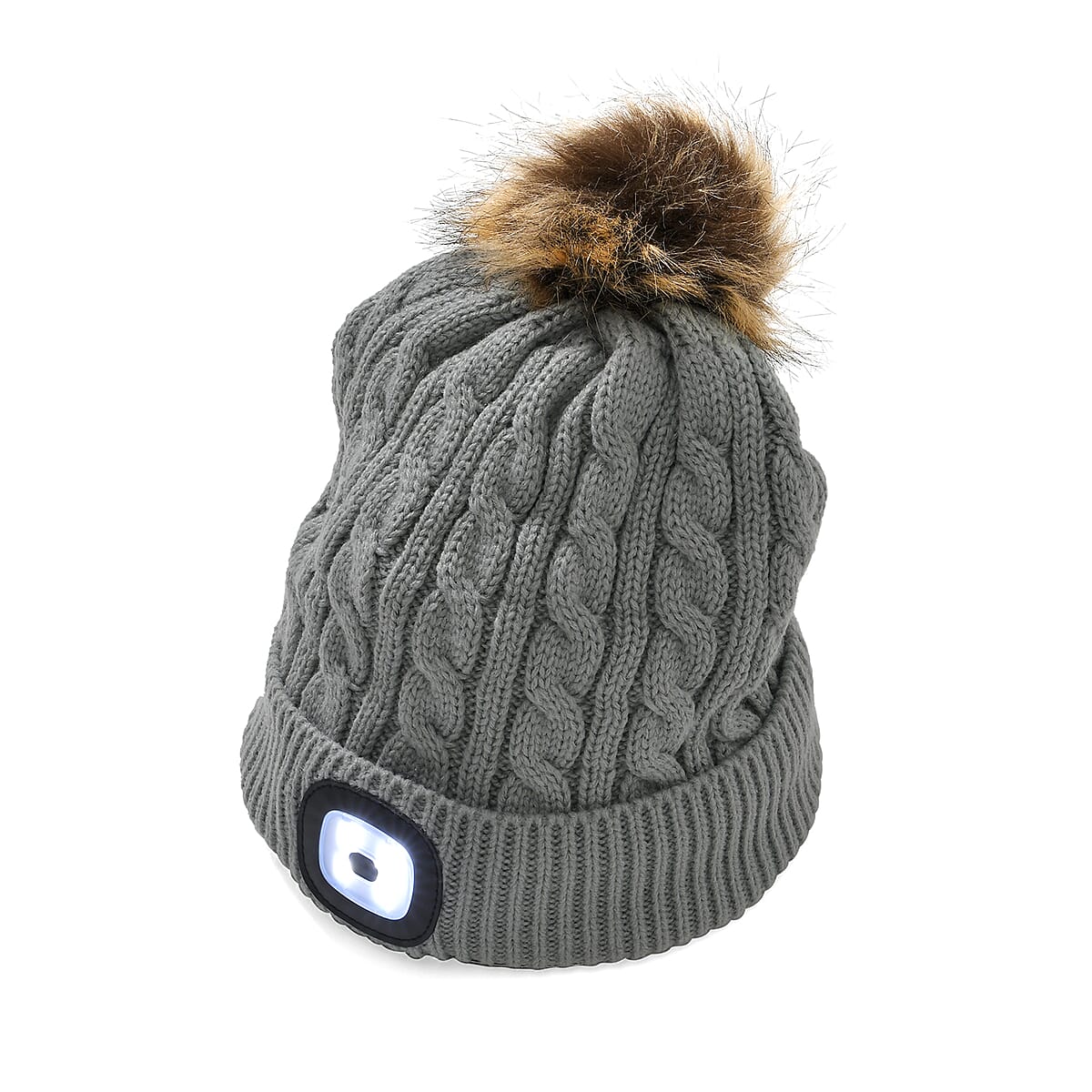 Gray Acrylic Scarf with Pockets, Socks and LED Beanie Hat image number 2