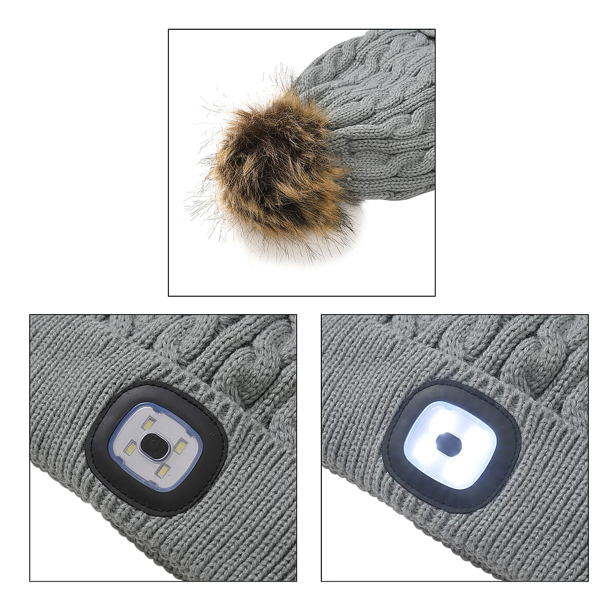 Gray Acrylic Scarf with Pockets, Socks and LED Beanie Hat image number 5